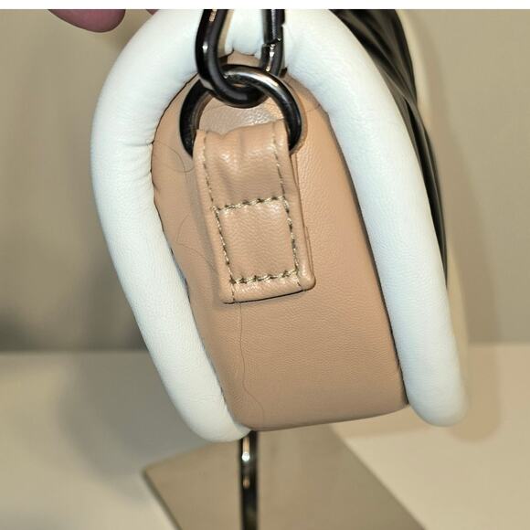 Think Royln Small Crescent Shoulder Crossbody Bag 2 Strap Colorblock Black Tan - Picture 7 of 12